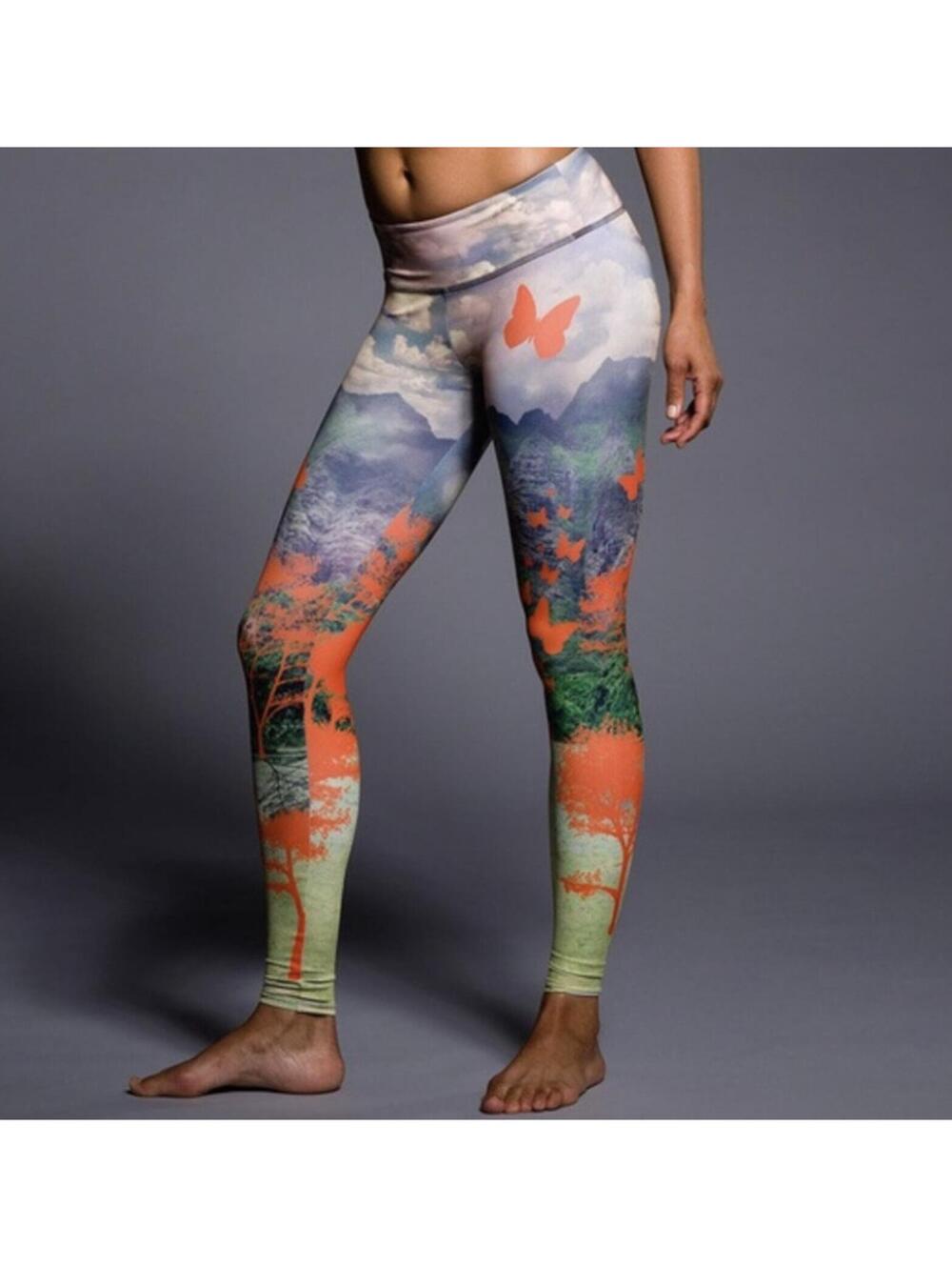 Onzie Butterfly Print Leggings Size S Vibrant Yoga Active